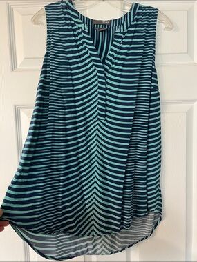 Striped Sleeveless V-Neck Tank Top - Teal & Navy